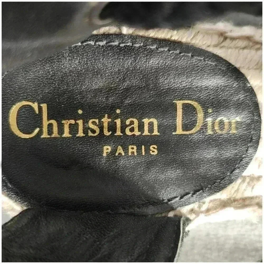 Christian Dior Granville Espadrille Wedge Black Women's 5 Textile Tie 36 - Picture 8 of 9